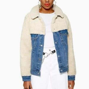 TOPSHOP Hybrid Borg Denim Jacket US 4